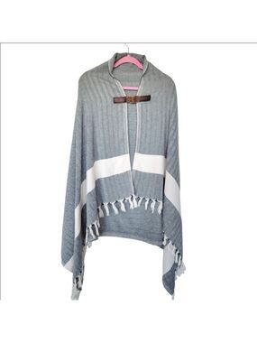 Gray and White Women's Sweater Poncho